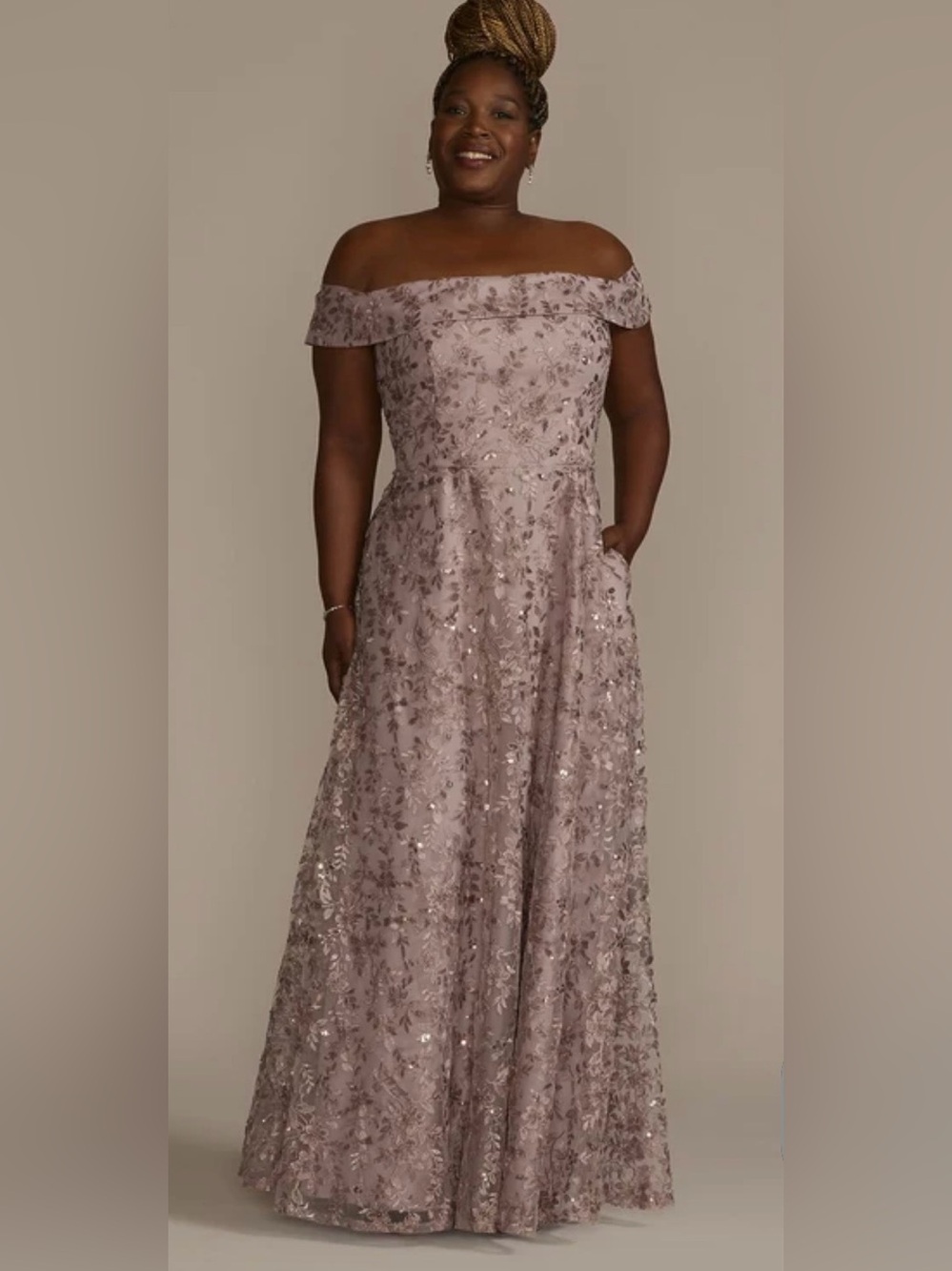 Oleg Cassini Soft Rose Gold Sequin Gown